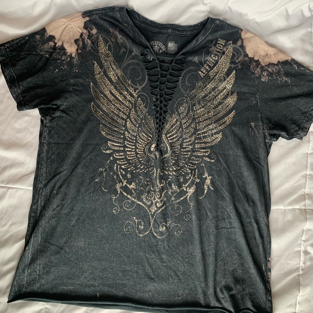 Black Acid Wash Affliction T-shirt